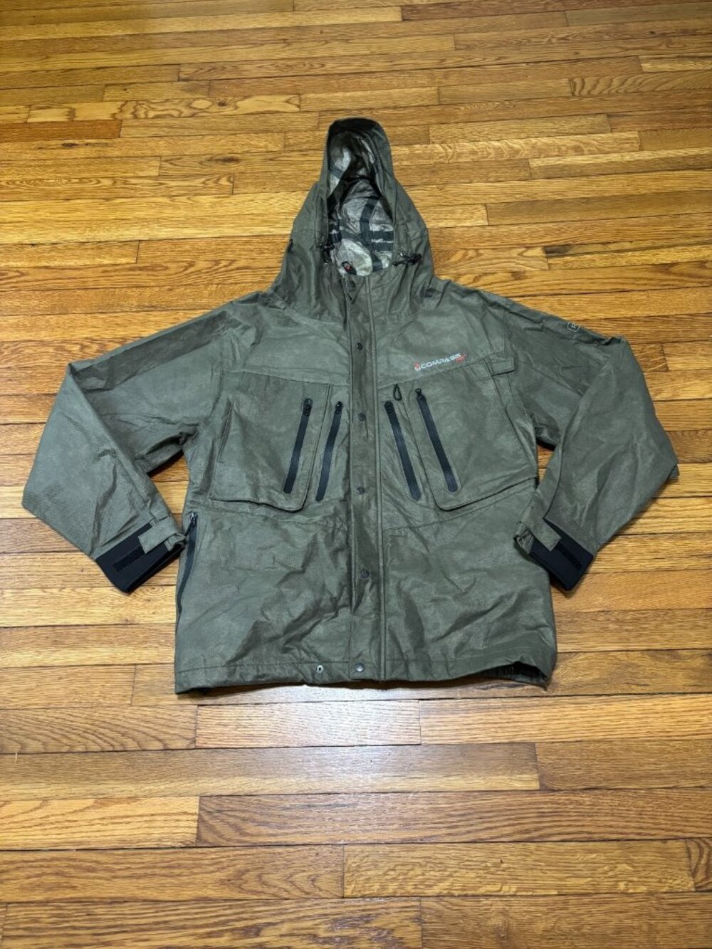 Compass 360 Mens Jacket Sz L Green Hooded Waterproof Rain Windbreaker Outdoor